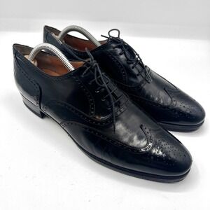 Salvatore Ferragamo Men's Black Leather Wingtip Oxford Brogue‎ Shoe Size 9.5 B